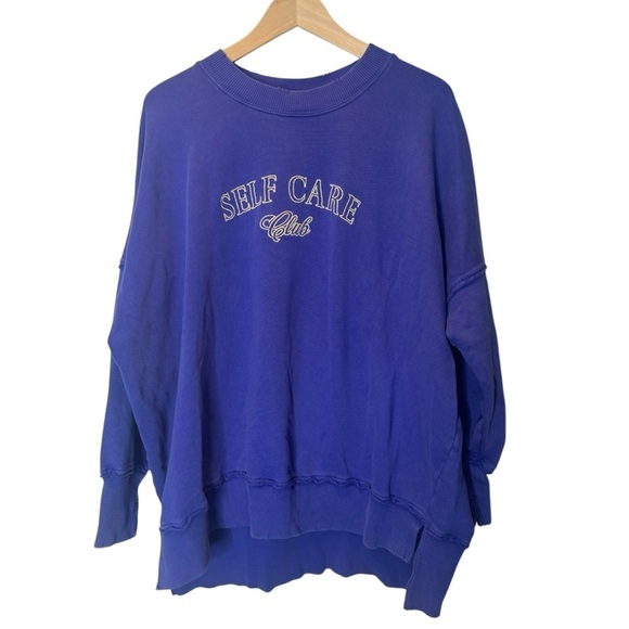 Aerie Blue Oversized “Self Care Club” Crewneck Sweatshirt Size Small - Picture 1 of 3